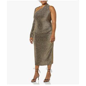 Terea Women's Nola One Shoulder Metallic MIdi Dress Size M NWT